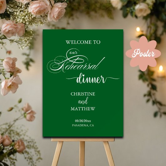 Elegantes Script Green Probe Dinner Willkommen Poster