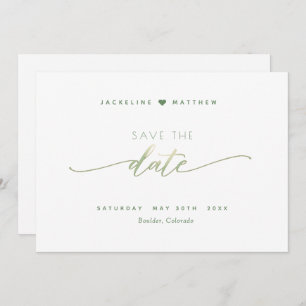 Elegantes Script, Green, Simple Wedding Save The Date