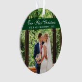 Elegantes Script Green Unser erstes Weihnachtsgesc Ornament (Vorderseite)