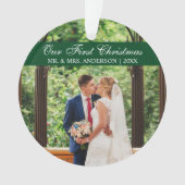 Elegantes Script Green Unser erstes Weihnachtsgesc Ornament (Vorderseite)