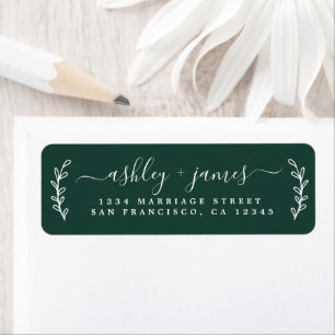 Elegantes Script Green Wedding Return Address Labe