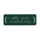 Elegantes Script Green Wedding Return Address Labe (Vorne)