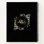 Elegantes Script Greenery Chic Gold Monogram Black Notizblock (Rückseite)