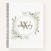 Elegantes Script Greenery Chic Gold Monogram Notizblock (Vorderseite)
