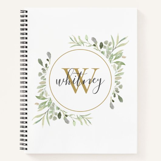 Elegantes Script Greenery Chic Gold Monogram Notizblock (Vorderseite)