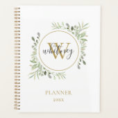 Elegantes Script Greenery Gold Monogram 2023 Planer (Vorderseite)