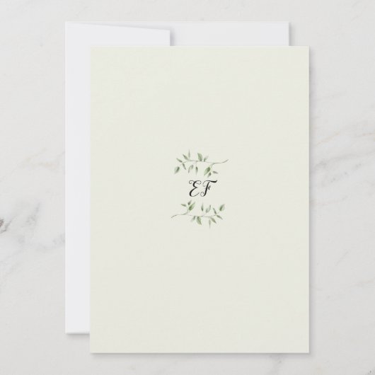 Elegantes Script Greenery Monogram Bridal Tea Part Einladung (Rückseite)