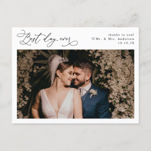 Elegantes Script Greenery Wedding Foto Vielen Dank Postkarte