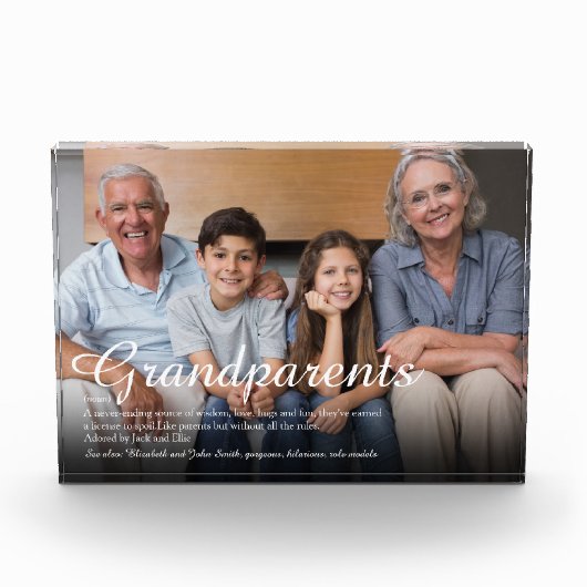 Elegantes Script Großeltern Spaß Definition Fotoblock (Vorderseite)
