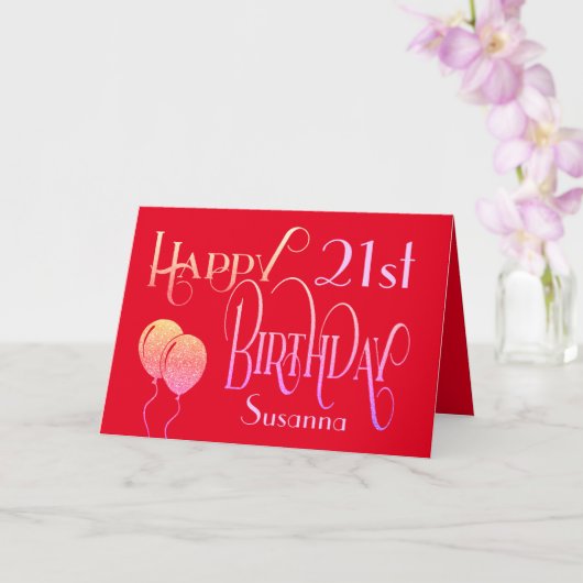 Elegantes Script Happy 21. Name Red Birthday Karte (Orchidee)