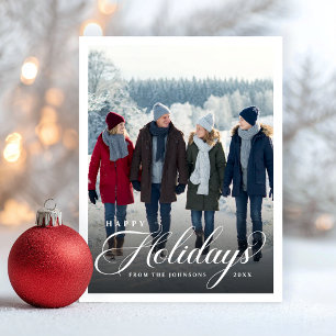 Elegantes Script Happy Holidays Foto Feiertagspostkarte