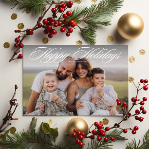 Elegantes Script Happy Holidays Zwei Foto Feiertagskarte