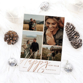 Elegantes Script Happy New Year Minimal Foto Grid Folien Feiertagskarte