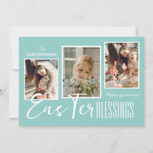 Elegantes Script Happy Osterfamilie Drei Foto Feiertagskarte