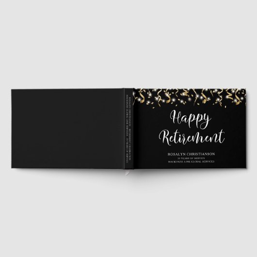 Elegantes Script Happy Retirement Black White Gästebuch (Voll)