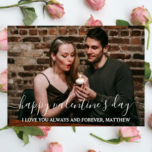 Elegantes Script Happy Valentine's Day Couple Foto Feiertagskarte