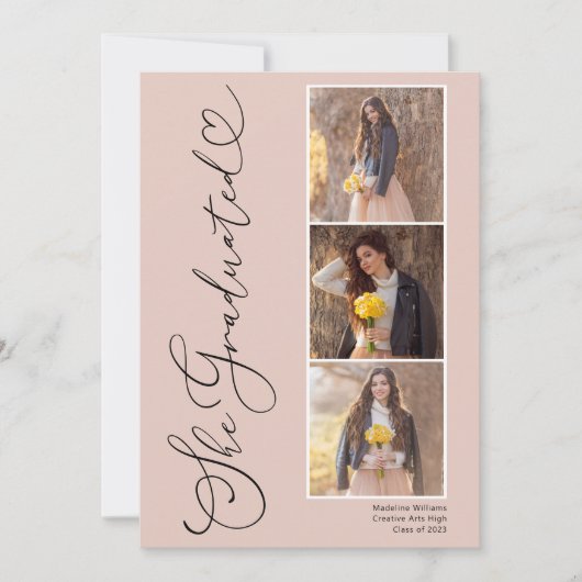 Elegantes Script Heart 3 Foto Abschluss Ankündigun Ankündigung (Vorderseite)