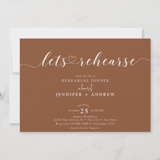Elegantes Script Heart | Abendessen Probe Einladung (Vorderseite)
