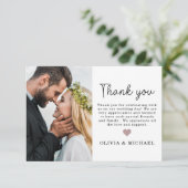 Elegantes Script Heart Foto Hochzeit Dankeschön Ka Dankeskarte (Stehend Vorderseite)