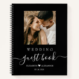 Elegantes Script Heart Foto Wedding Guest Book Notizblock