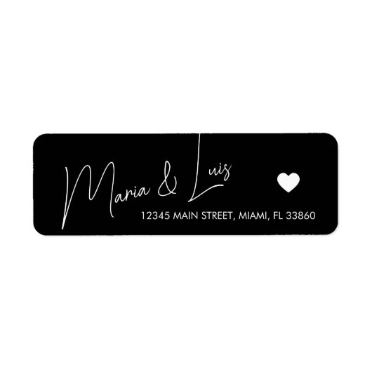 Elegantes Script Heart Schwarz-weiß Wedding Label (Vorne)