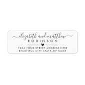 Elegantes Script Heart Wedding Return Address Labe (Vorne)