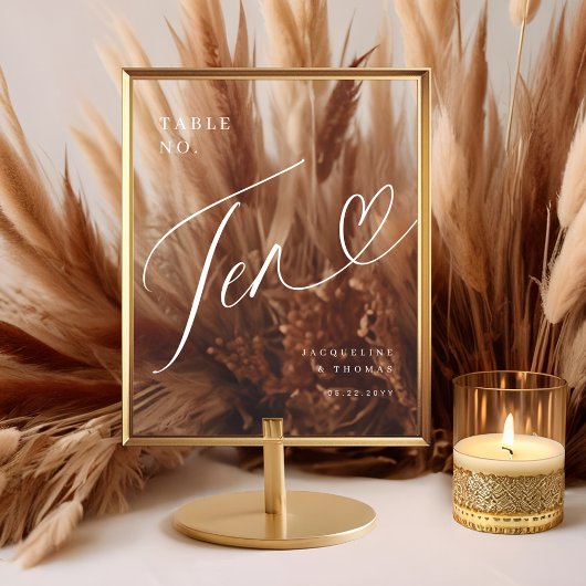 Elegantes Script Heart Wedding Tischnummer 10 Acrylschild