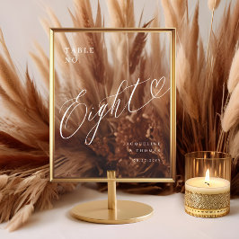 Elegantes Script Heart Wedding Tischnummer Aight Acrylschild