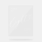 Elegantes Script Heart Wedding Tischnummer Aight Acrylschild (Vorderseite)