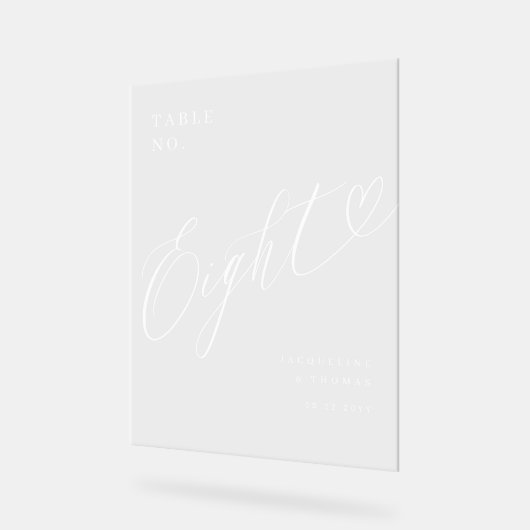Elegantes Script Heart Wedding Tischnummer Aight Acrylschild (Winkel)