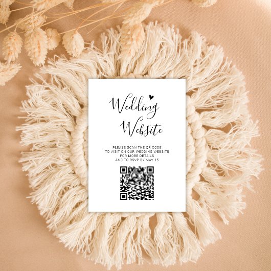 Elegantes Script-Herz QR-Code Hochzeitswebsite UAW Begleitkarte