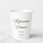 Elegantes Script Hochzeit Probe Dinner Pappbecher (Vorderseite)