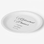 Elegantes Script Hochzeit Probe Dinner Pappteller (Schrägansicht)