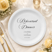 Elegantes Script Hochzeit Probe Dinner Pappteller