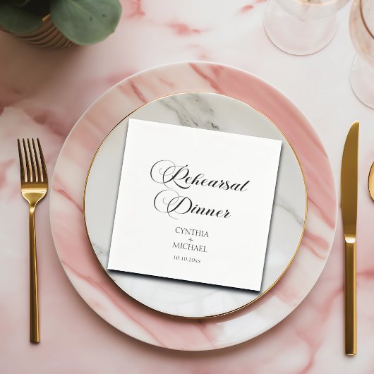 Elegantes Script Hochzeit Probe Dinner Serviette