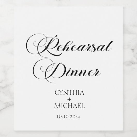 Elegantes Script Hochzeit Probe Dinner Weinetikett (Einzelnes Label)