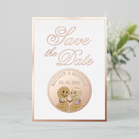 Elegantes Script Hochzeitbild Save the Date Folieneinladung (Stehend vorne)