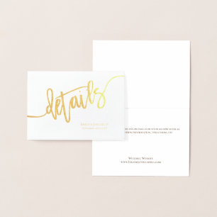 Elegantes Script Hochzeitsdetails Gold Folienkarte