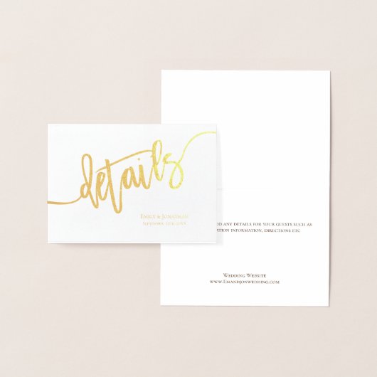 Elegantes Script Hochzeitsdetails Gold Folienkarte (Anzeige)