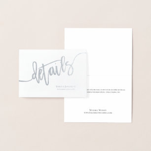 Elegantes Script-Hochzeitsdetails-Silver Folienkarte