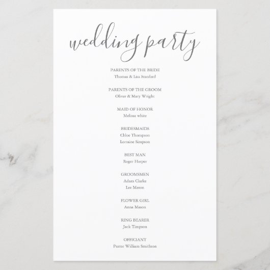 Elegantes Script-Hochzeitsprogramm (Rückseite)