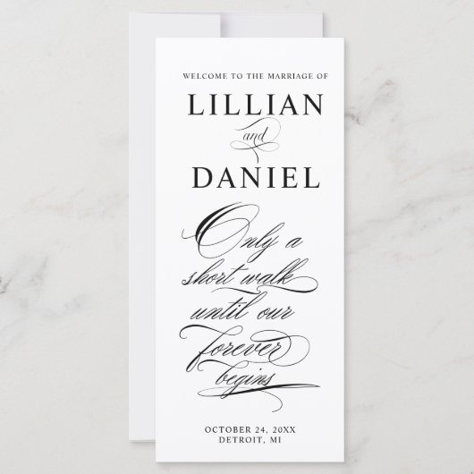 Elegantes Script-Hochzeitsprogramm (Vorderseite)