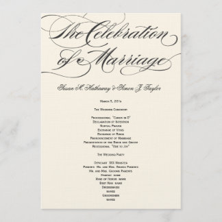 Elegantes Script-Hochzeitsprogramm - Black Off Whi Programm