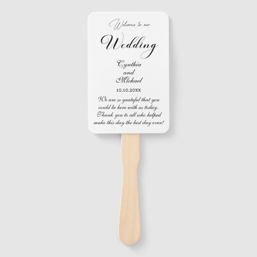 Elegantes Script-Hochzeitsprogramm Fächer (Vorderseite)