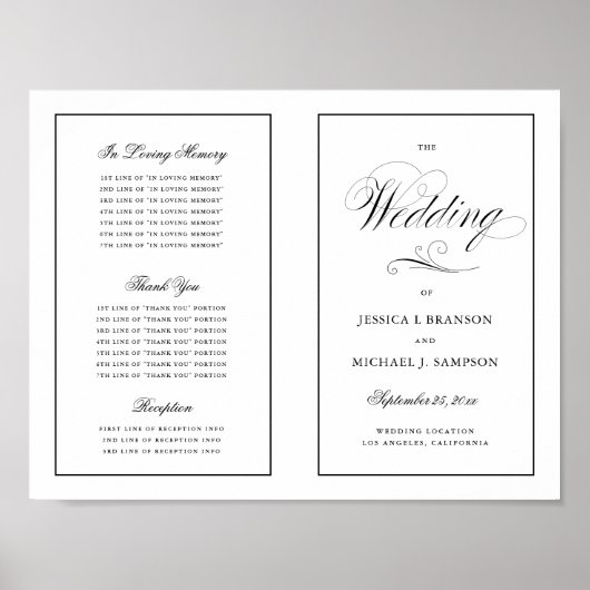 Elegantes Script-Hochzeitsprogramm im Freien Downl Poster (Vorne)
