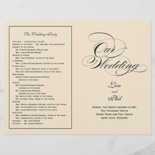 Elegantes Script-Hochzeitsprogramm - Schwarz & Aus (Vorderseite)