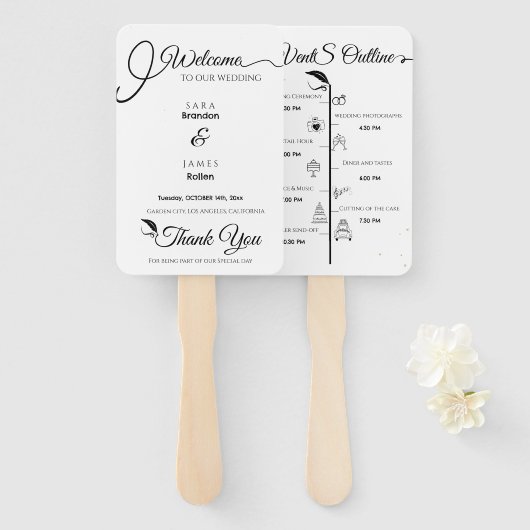 Elegantes Script-Hochzeitsprogramm und Zeitplan Fächer (Vorne und Hinten)