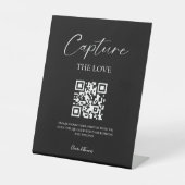 Elegantes Script Hochzeitsskript-Foto - QR-Code Sockelschild (Vorderseite)