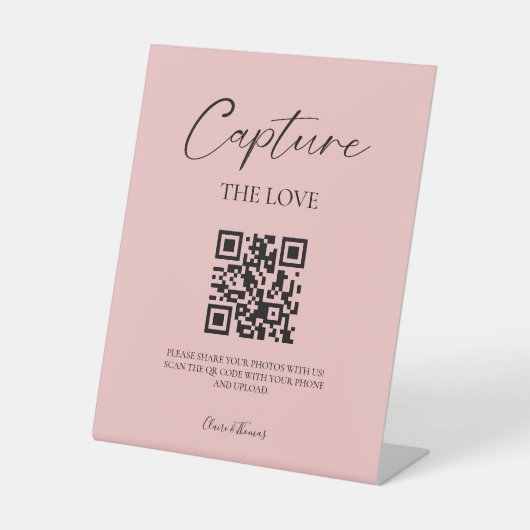 Elegantes Script Hochzeitsskript-Foto - QR-Code Sockelschild (Vorderseite)