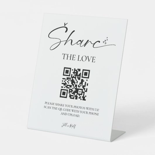 Elegantes Script Hochzeitsskript-Foto - QR-Code Sockelschild (Vorderseite)